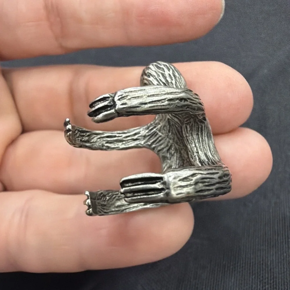 Adorable Sloth Pocket Charm Or Ring, Silvertone